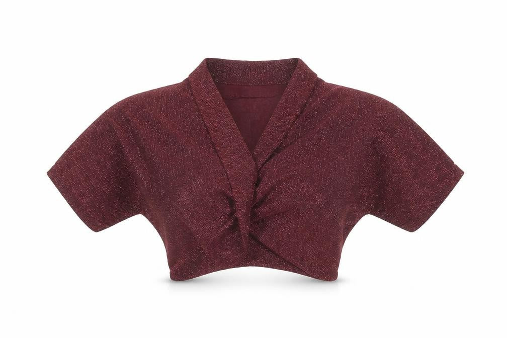 Front view of Next Women's Red Glitter Knit Shrug Jumper, size 10, V-Neck Winter
