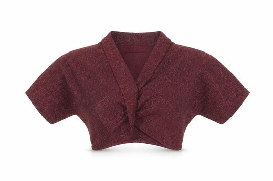 Front view of Next Women's Red Glitter Knit Shrug Jumper, size 10, V-Neck Winter