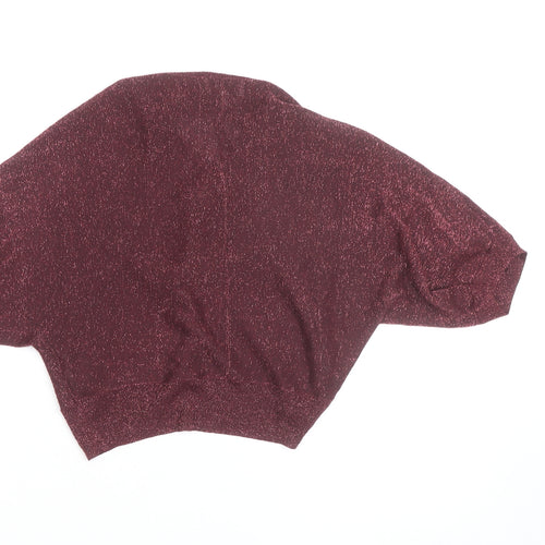 Next Women's Red Glitter Knit Shrug Jumper Size 10 V-Neck Winter