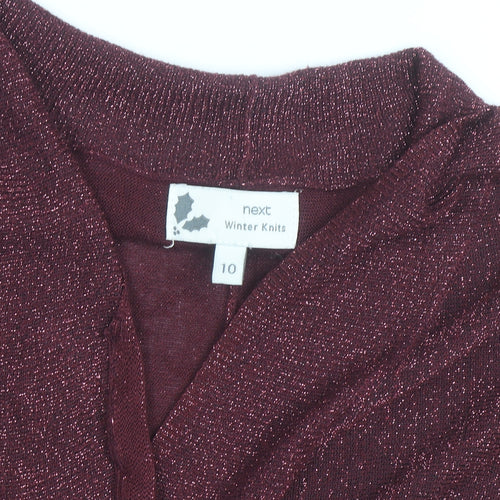 Next Women's Red Glitter Knit Shrug Jumper Size 10 V-Neck Winter