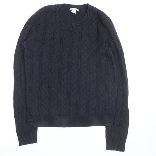 H&M Women Navy Blue Cable-Knit Cotton Jumper Size S