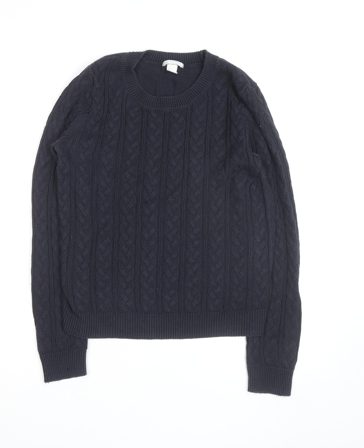 H&M Women Navy Blue Cable-Knit Cotton Jumper Size S