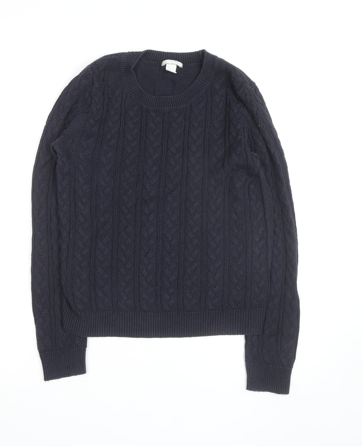 H&M Women Navy Blue Cable-Knit Cotton Jumper Size S