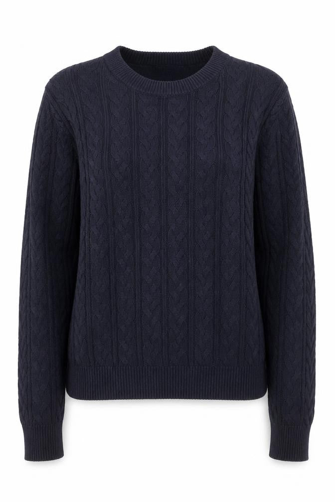 H&M Women Navy Blue Cable-Knit Cotton Jumper Size S