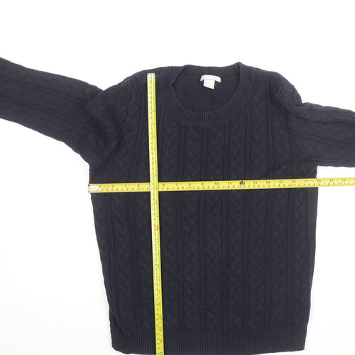 H&M Women Navy Blue Cable-Knit Cotton Jumper Size S