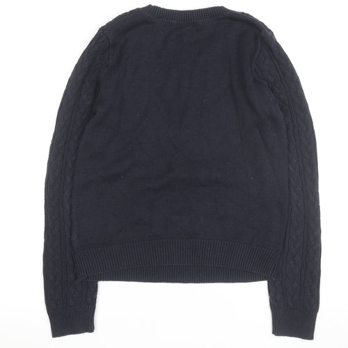 H&M Women Navy Blue Cable-Knit Cotton Jumper Size S