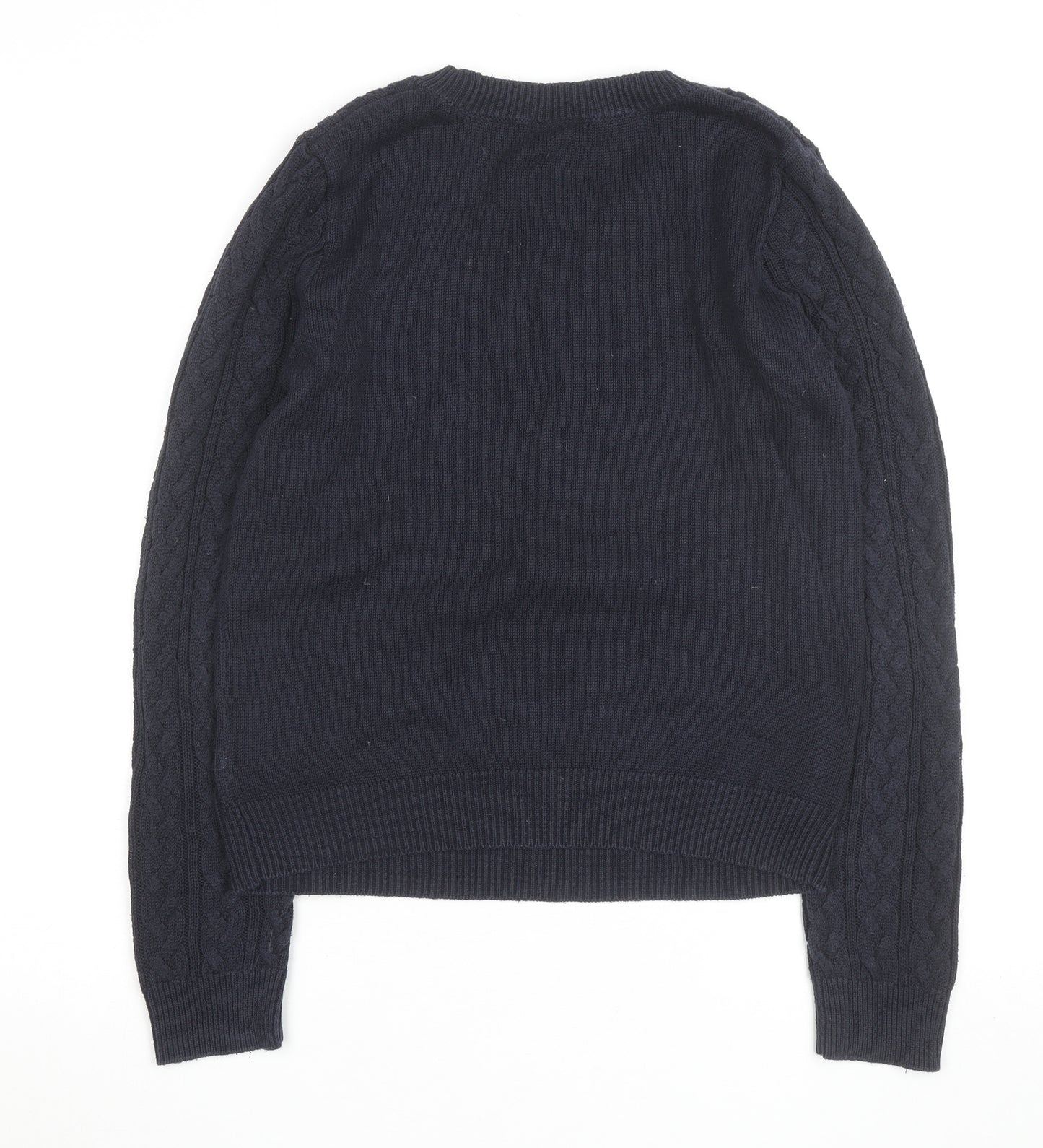 H&M Women Navy Blue Cable-Knit Cotton Jumper Size S