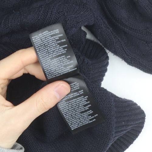 H&M Women Navy Blue Cable-Knit Cotton Jumper Size S
