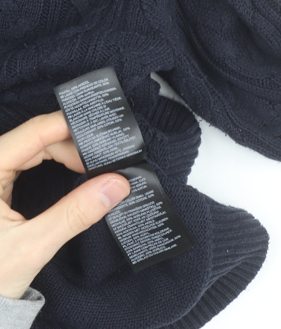 H&M Women Navy Blue Cable-Knit Cotton Jumper Size S