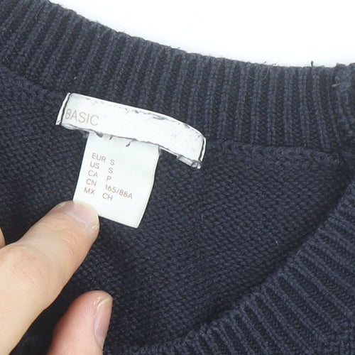 H&M Women Navy Blue Cable-Knit Cotton Jumper Size S