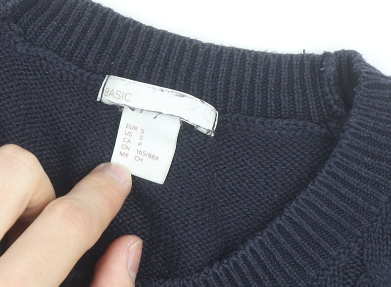 H&M Women Navy Blue Cable-Knit Cotton Jumper Size S