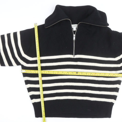 COS Women Black Striped Wool Blend Collared Half Zip Jumper Size 12