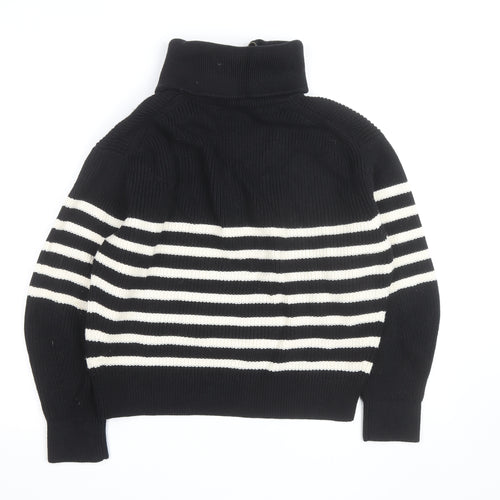 COS Women Black Striped Wool Blend Collared Half Zip Jumper Size 12