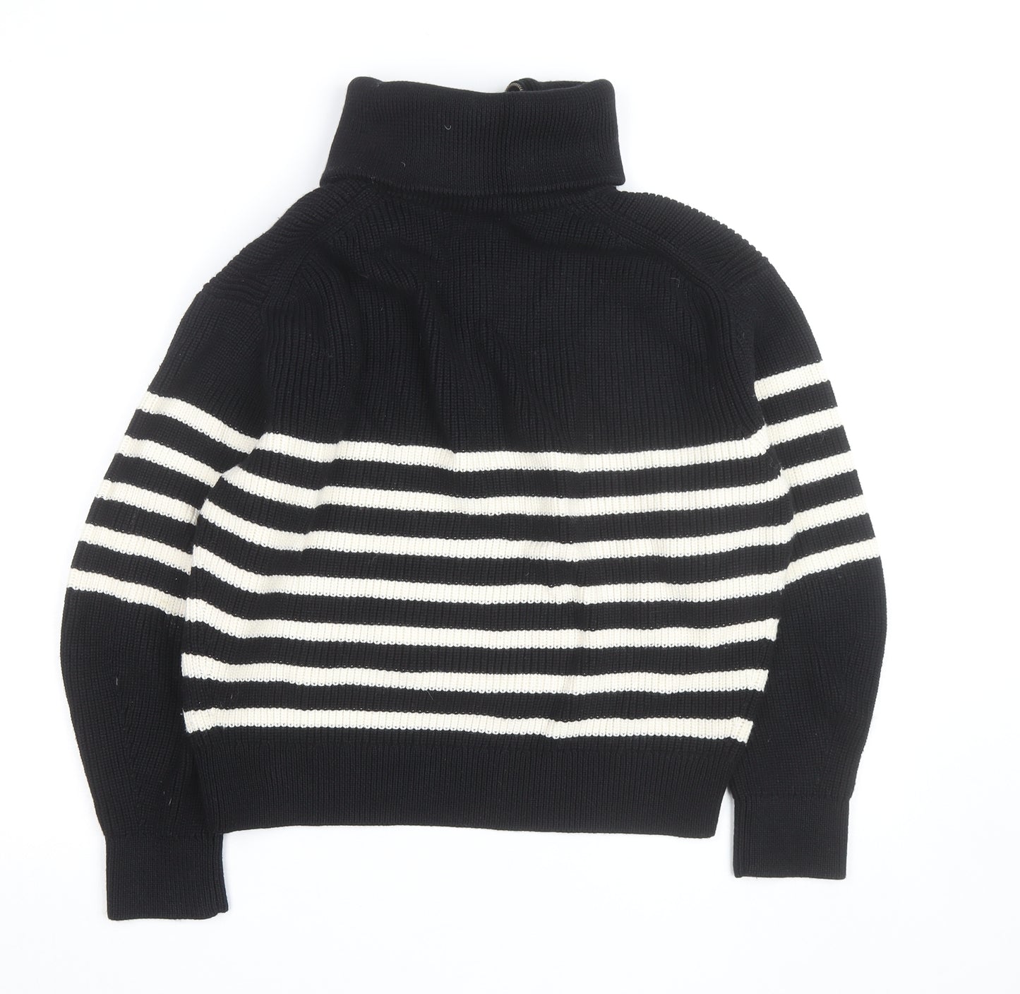 COS Women Black Striped Wool Blend Collared Half Zip Jumper Size 12