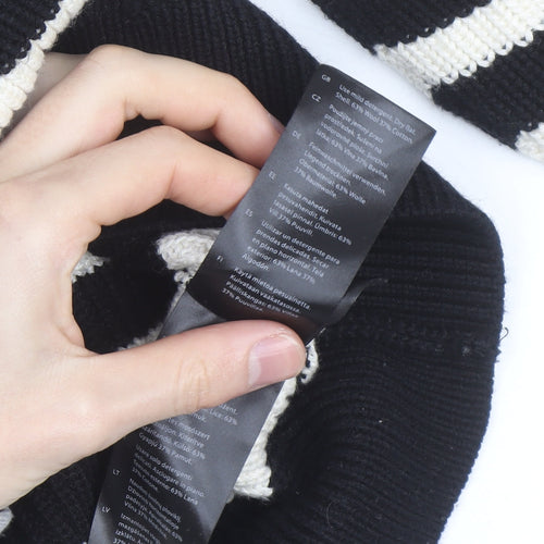 COS Women Black Striped Wool Blend Collared Half Zip Jumper Size 12