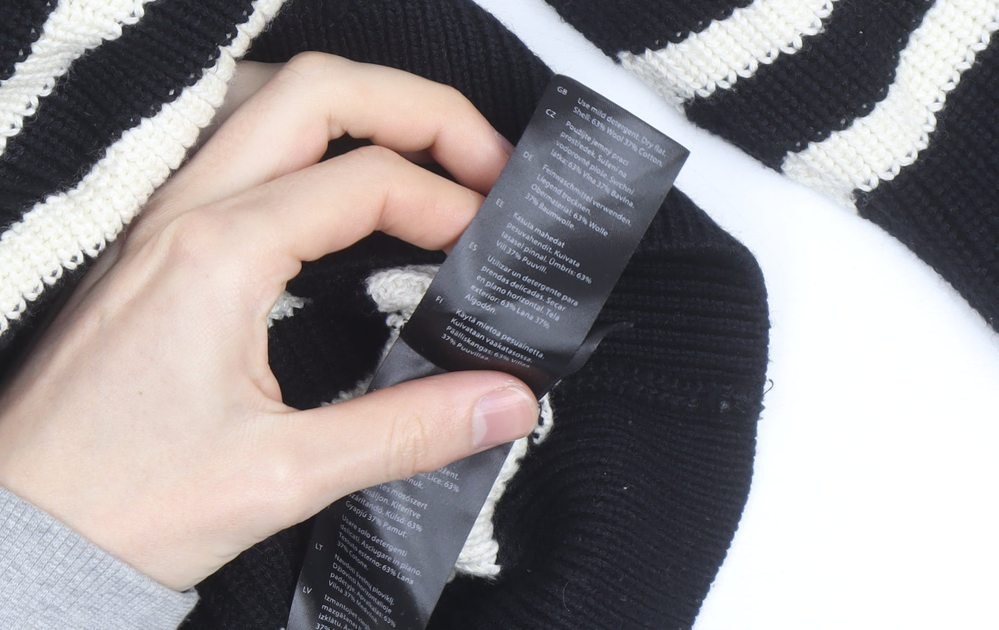 COS Women Black Striped Wool Blend Collared Half Zip Jumper Size 12