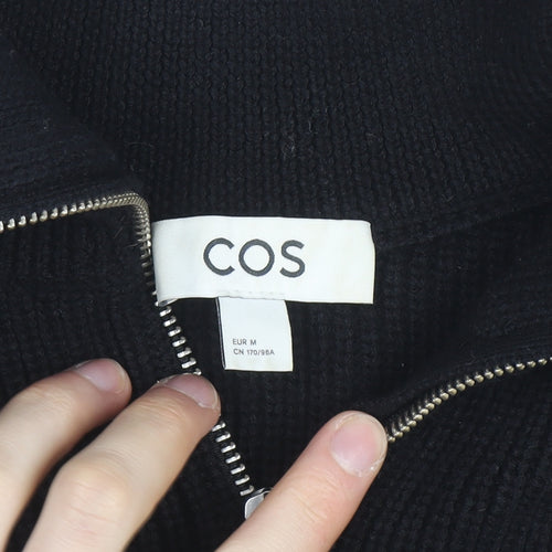 COS Women Black Striped Wool Blend Collared Half Zip Jumper Size 12
