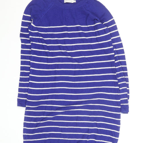 Paraphrase Women's Blue Striped Jumper Dress Size 12 Knit Crew Neck