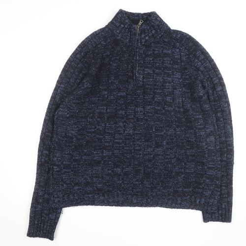 Marks and Spencer Men's Blue XL 1/2 Zip Wool Blend Jumper