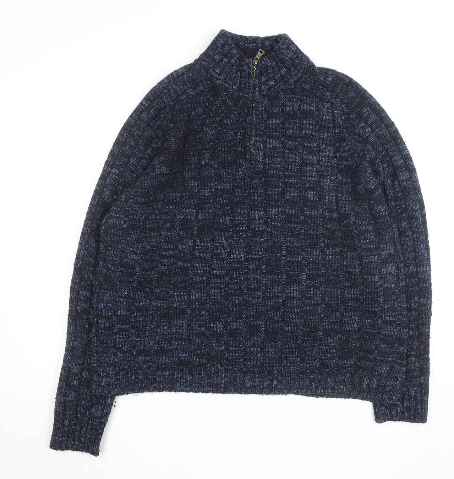 Marks and Spencer Men's Blue XL 1/2 Zip Wool Blend Jumper