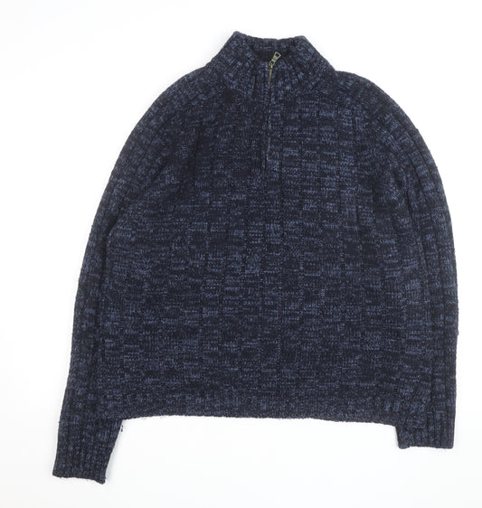 Marks and Spencer Men's Blue XL 1/2 Zip Wool Blend Jumper