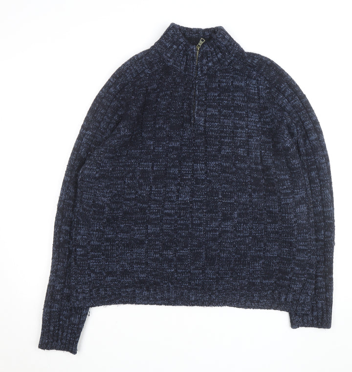 Marks and Spencer Men's Blue XL 1/2 Zip Wool Blend Jumper