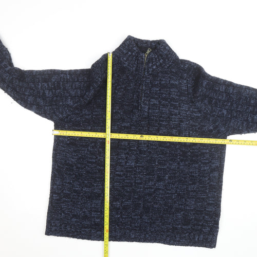 Marks and Spencer Men's Blue XL 1/2 Zip Wool Blend Jumper