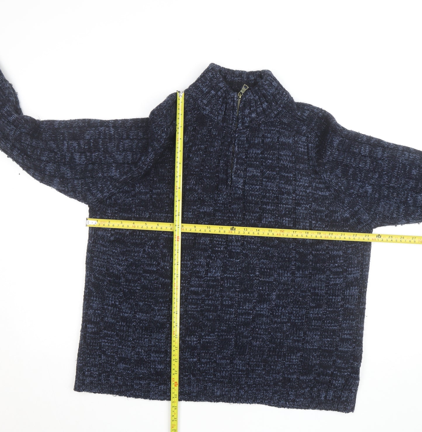 Marks and Spencer Men's Blue XL 1/2 Zip Wool Blend Jumper