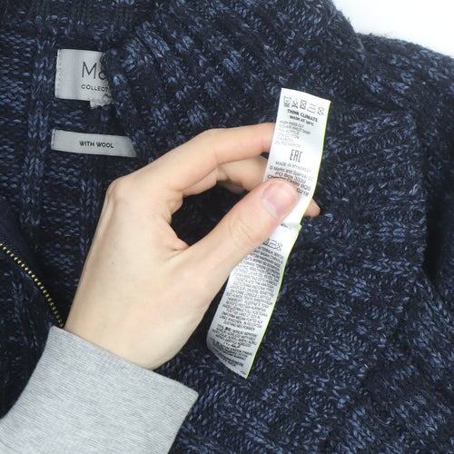 Marks and Spencer Men's Blue XL 1/2 Zip Wool Blend Jumper