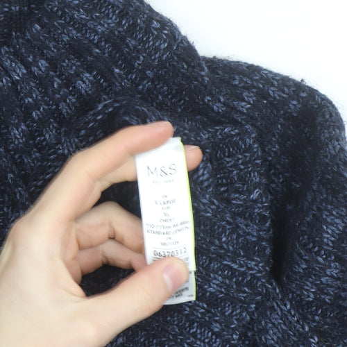 Marks and Spencer Men's Blue XL 1/2 Zip Wool Blend Jumper