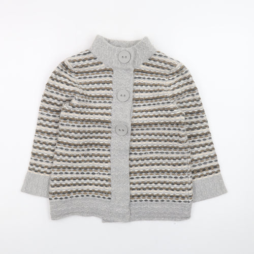Principles Women Grey Striped High Neck Cardigan Size 10