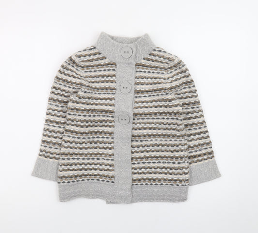 Principles Women Grey Striped High Neck Cardigan Size 10