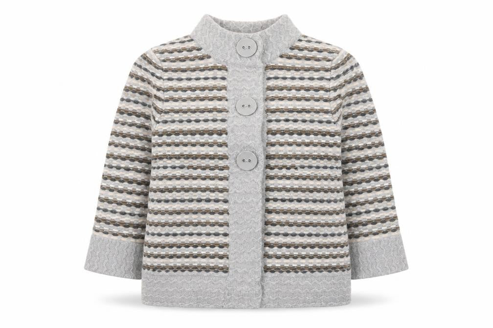 Front view of Principles Women Grey Striped High Neck Cardigan, size 10