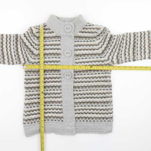 Principles Women Grey Striped High Neck Cardigan Size 10