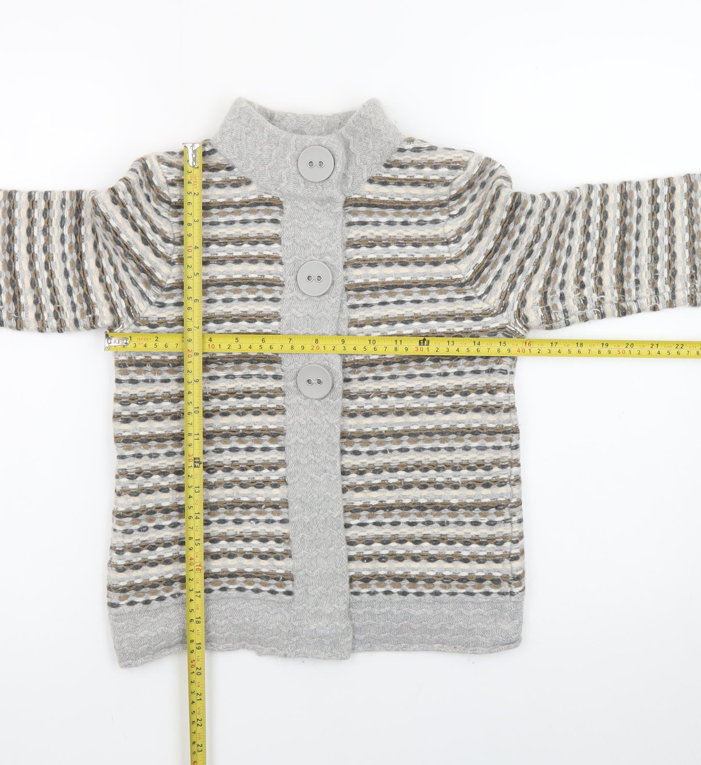 Principles Women Grey Striped High Neck Cardigan Size 10