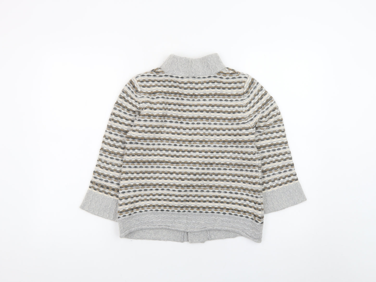 Principles Women Grey Striped High Neck Cardigan Size 10