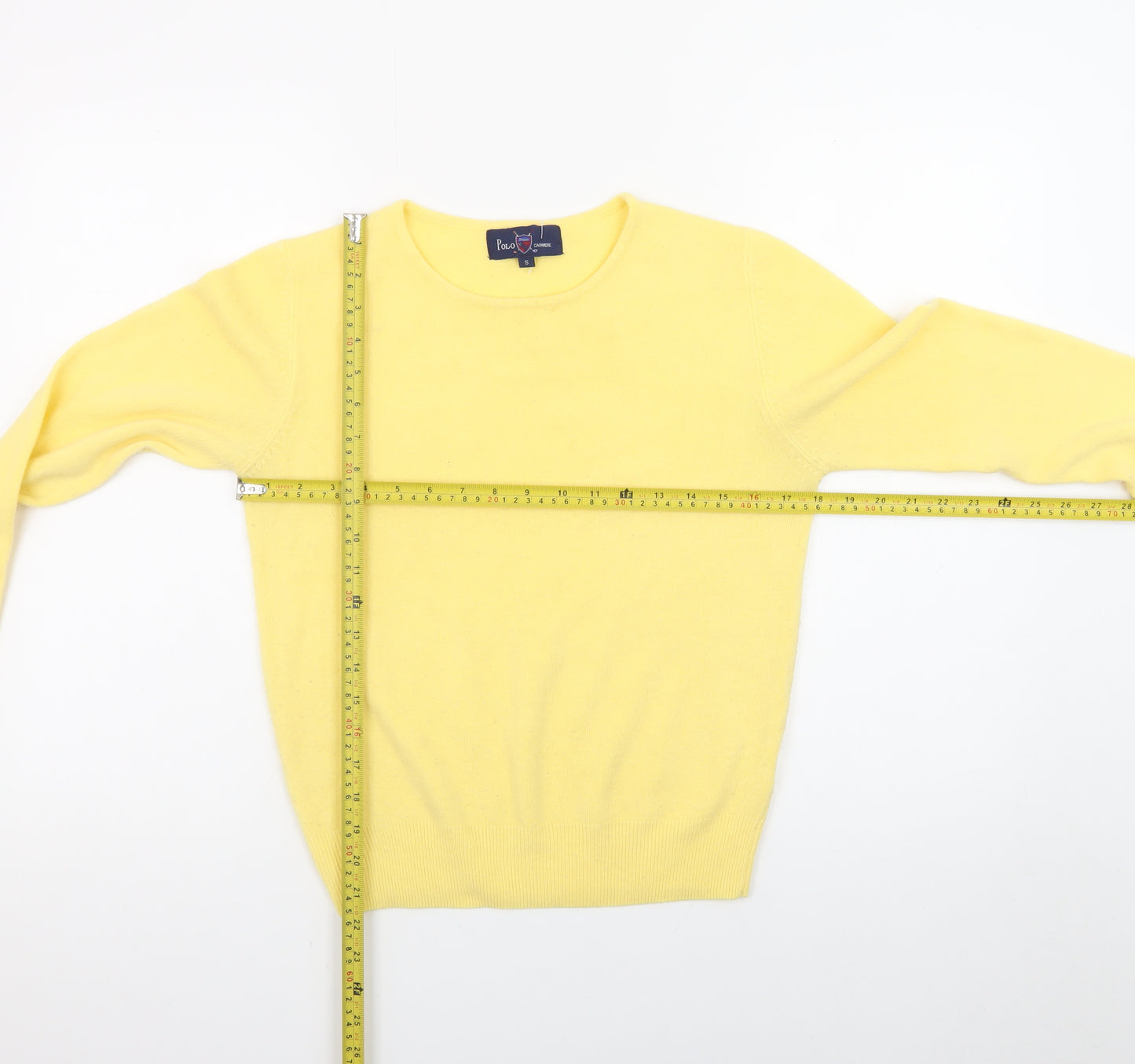 Polo Men's Yellow Cashmere Crew Neck Jumper Size S