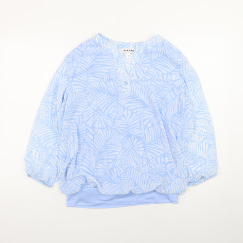 Gerard Womens Blue Floral Tunic Blouse Size 10 Long Sleeve