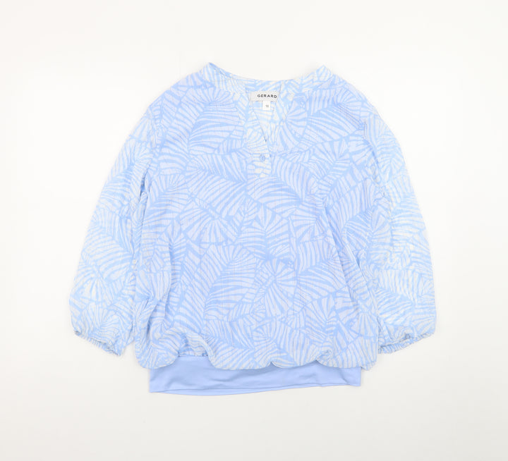 Gerard Womens Blue Floral Tunic Blouse Size 10 Long Sleeve