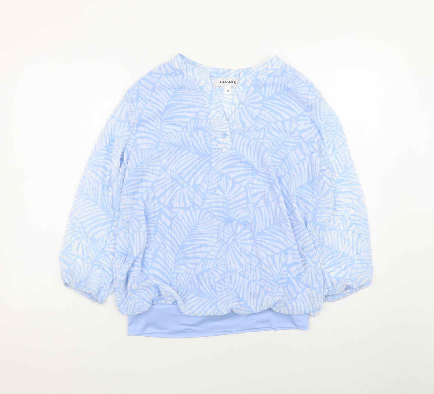 Gerard Womens Blue Floral Tunic Blouse Size 10 Long Sleeve