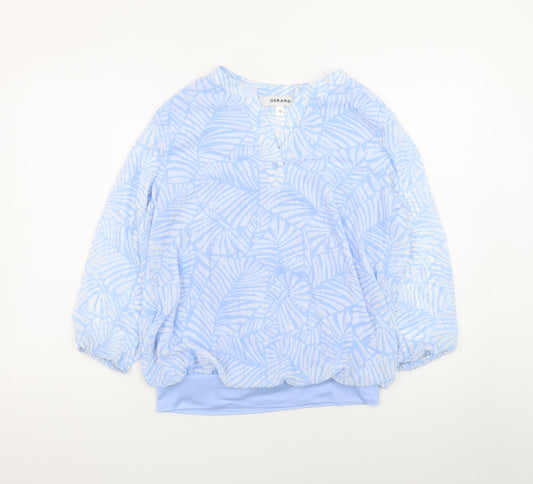 Gerard Womens Blue Floral Tunic Blouse Size 10 Long Sleeve