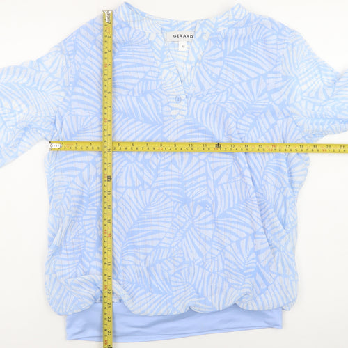 Gerard Womens Blue Floral Tunic Blouse Size 10 Long Sleeve