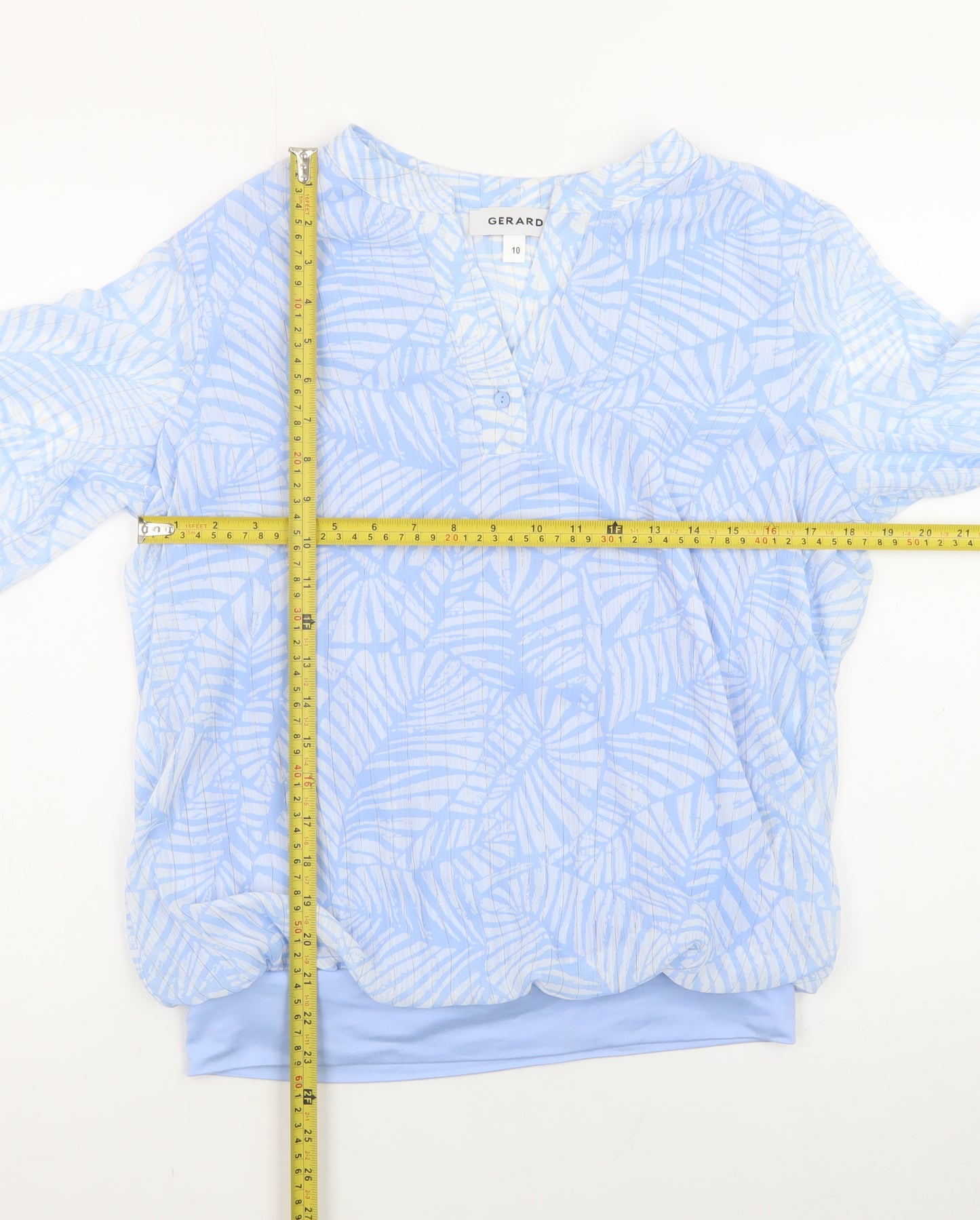Gerard Womens Blue Floral Tunic Blouse Size 10 Long Sleeve