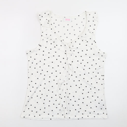 Savida Women’s White Polka Dot Ruffle V-Neck Tank Top Size 10
