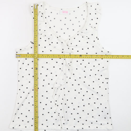Savida Women’s White Polka Dot Ruffle V-Neck Tank Top Size 10
