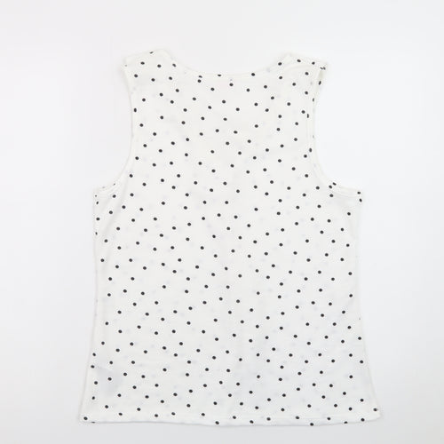 Savida Women’s White Polka Dot Ruffle V-Neck Tank Top Size 10