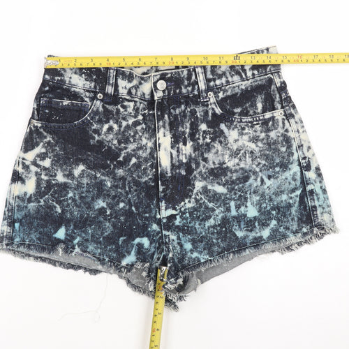 Monki Womens Blue Acid Wash High Rise Cut-Off Denim Shorts Size 12