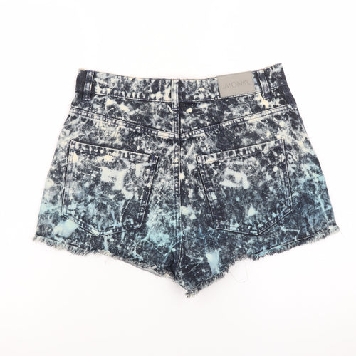 Monki Womens Blue Acid Wash High Rise Cut-Off Denim Shorts Size 12