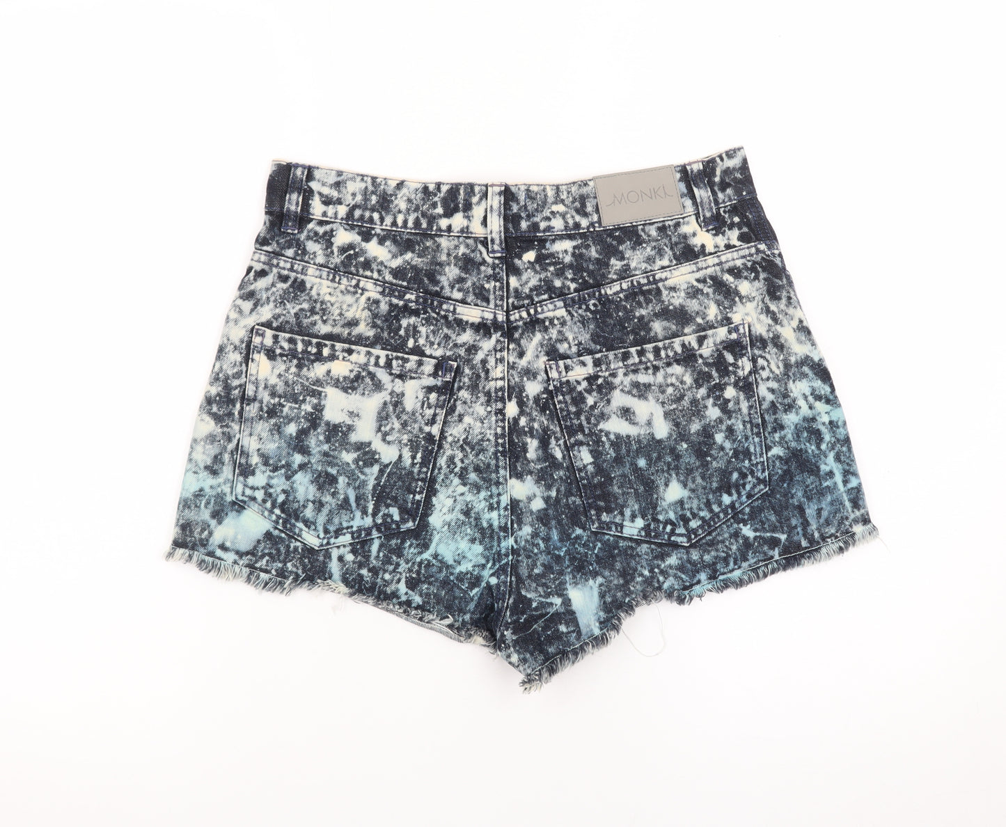Monki Womens Blue Acid Wash High Rise Cut-Off Denim Shorts Size 12