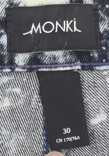 Monki Womens Blue Acid Wash High Rise Cut-Off Denim Shorts Size 12